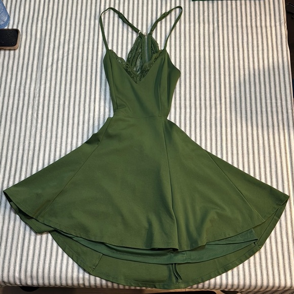 Lush Dresses & Skirts - Elegant Green Lace Trim Dress